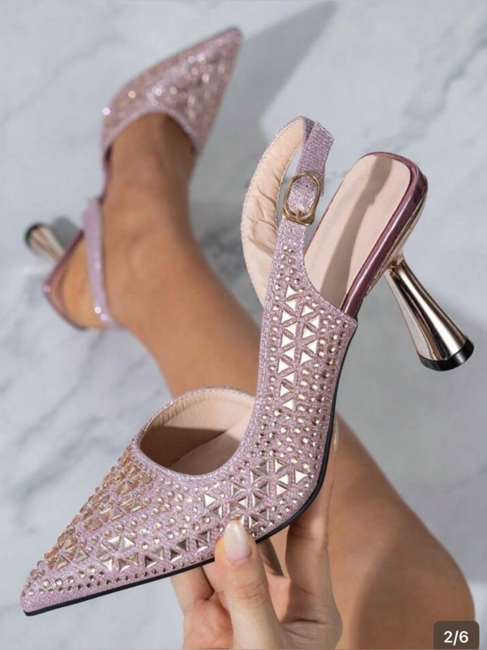 Elegant Pink Rhinestone Slingback Heels